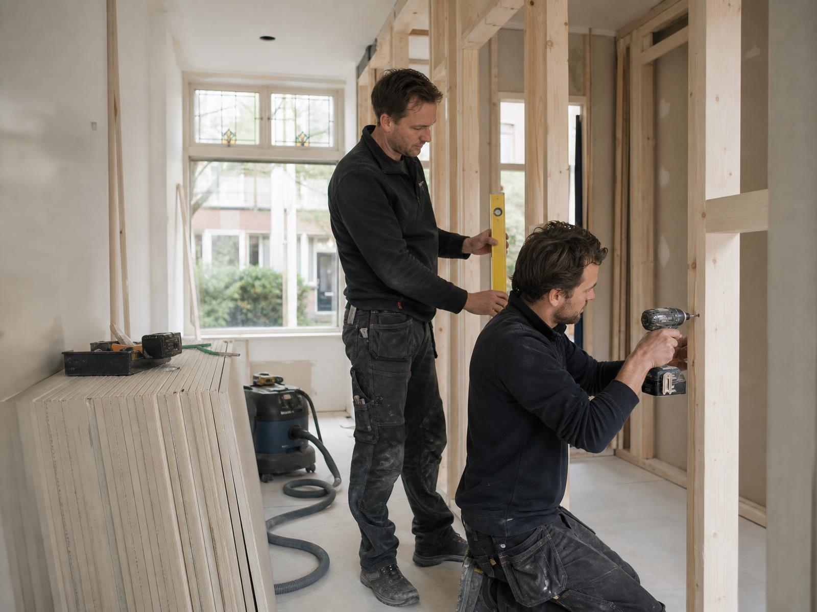 Vakman aan het werk in een verbouwing van een Nederlandse woning.